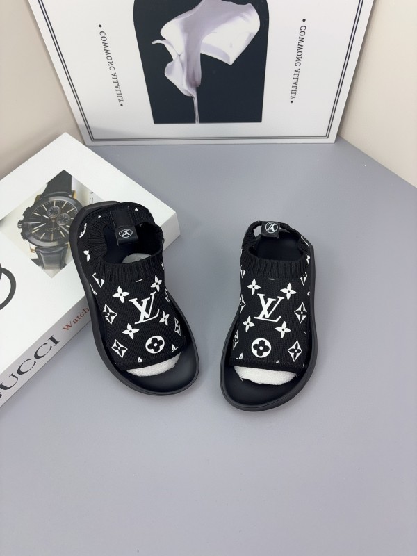 2025 Kids Louis Vuitton Black White Fabric Sandals