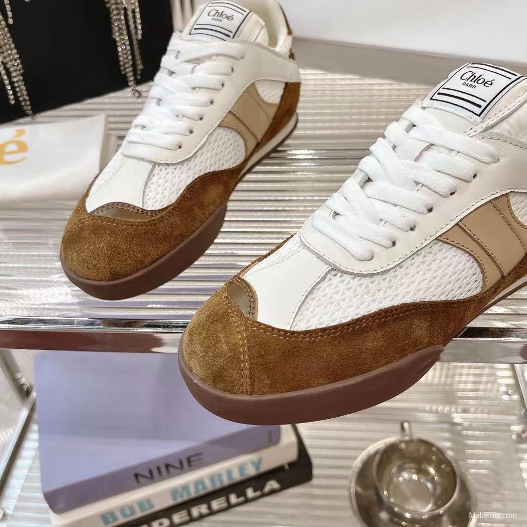 2025 Women Chloé White Brown Suede Leather Sneakers LY00280
