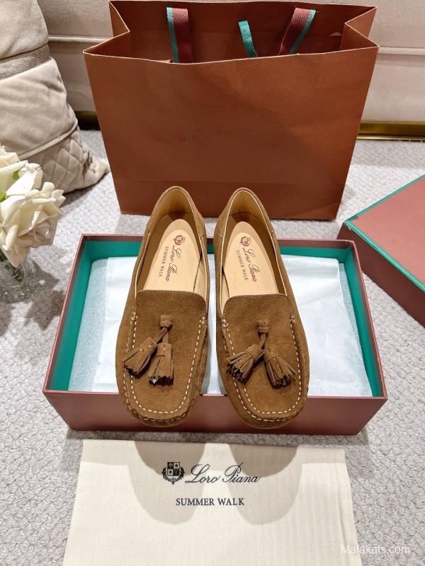 2025 Women LP Brown Suede Loafers Tassel LY00291
