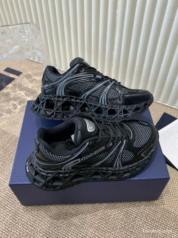2024 Unisex Dior Black Mesh Leather Sneakers MJ00400