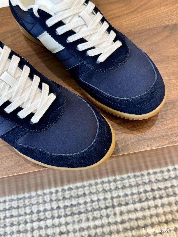 2025 Men TOM FORD Navy White Suede Leather Sneakers LY00360