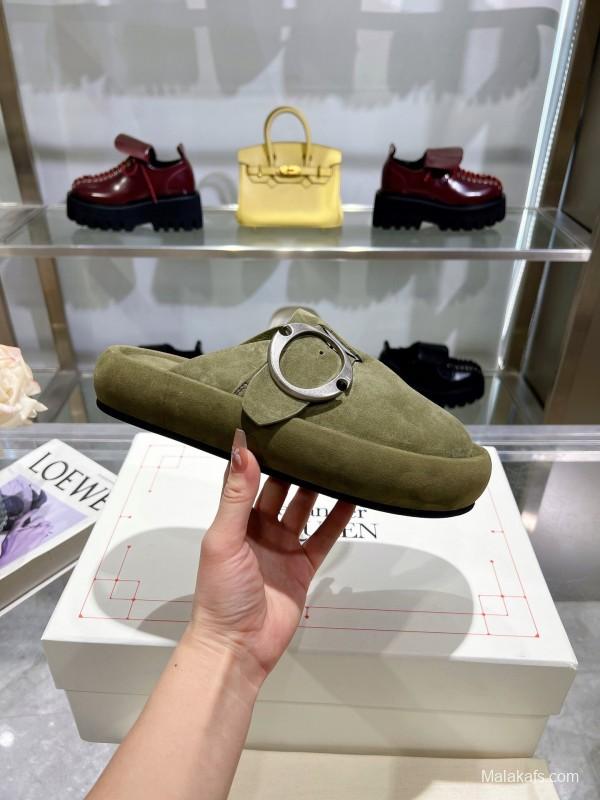 2025 Unisex ALEXANDER MCQUEEN Olive Suede Slippers