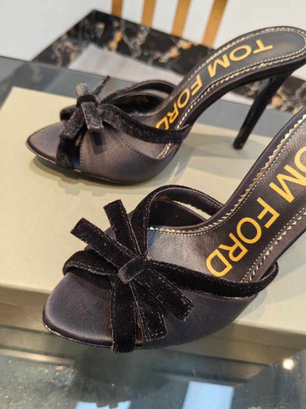 2025 Women TOM FORD Black Velvet High Heel Backless Sandals KFY00290
