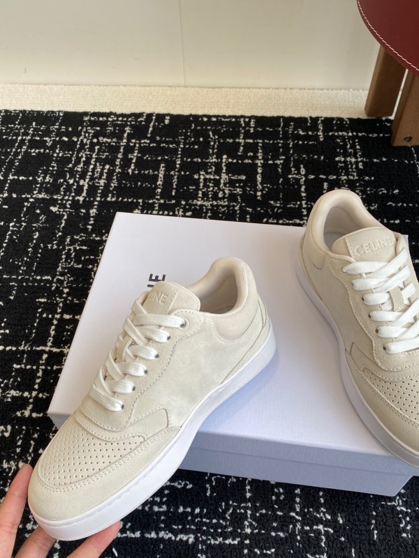2025 Women Celine Beige Canvas Sneakers CELINE Embroidered Logo