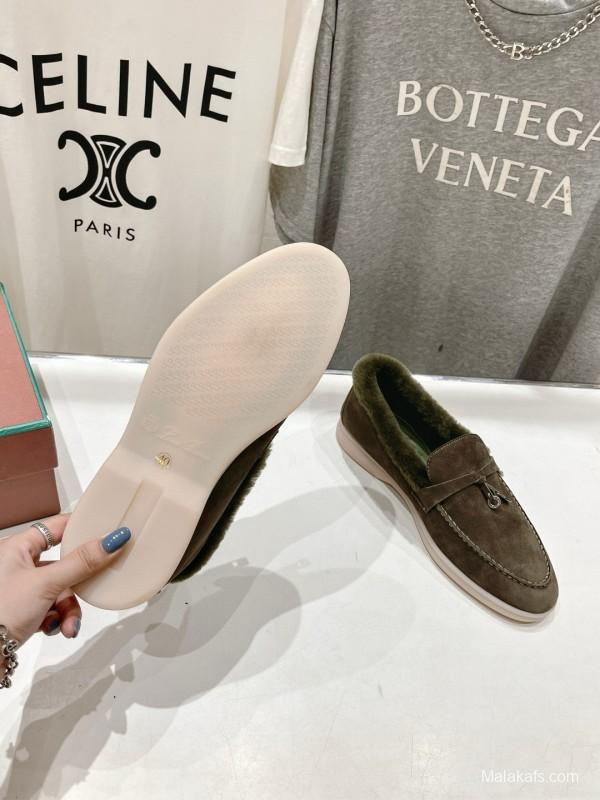 2024 Women LP Brown Suede Loafers With Wool Lining MJ00300