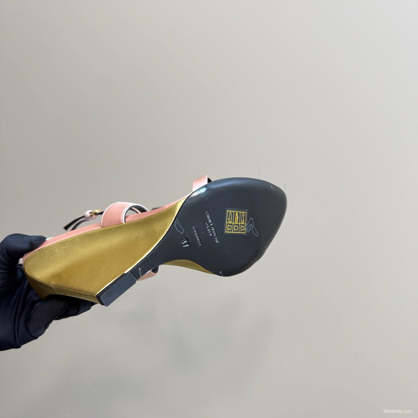 2025 Women Yves Saint Laurent Pink And Olive Silk Wedge Sandals Elegant Design KFY00290(F)