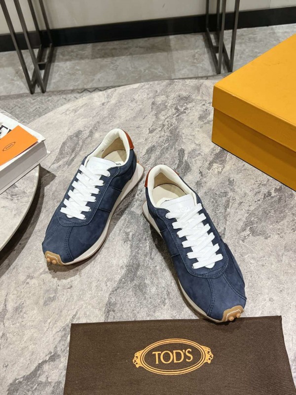 2025 Women TOD'S Navy Blue Brown Suede Leather Sneakers KFY00350