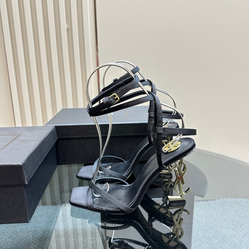 2025 Women Yves Saint Laurent Black Leather Sandals MJ00290