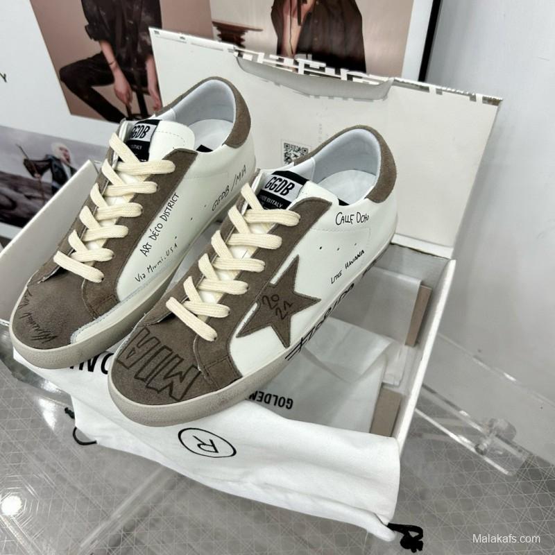 2024 Women GGDB White Grey Suede Leather Sneakers