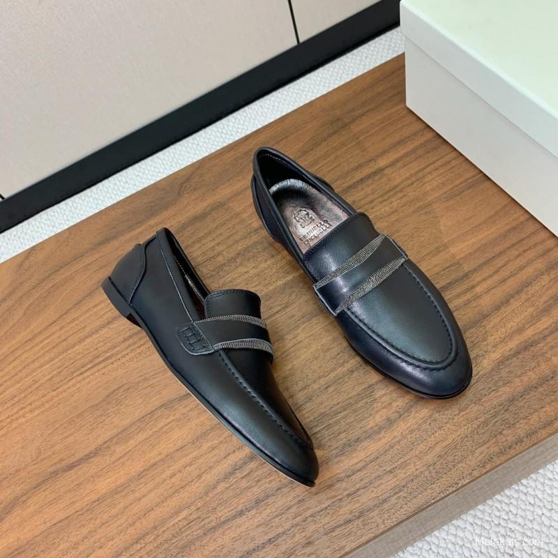 2025 Men Brunello Cucinelli Black Leather Loafers Classic Handmade KFY00300 (M)