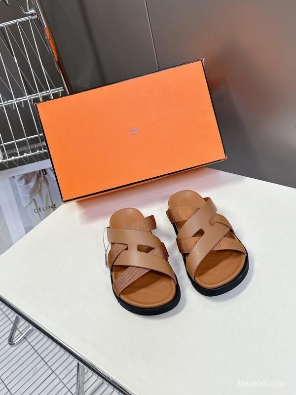 2025 Slippers Hermès Brown Leather Slippers