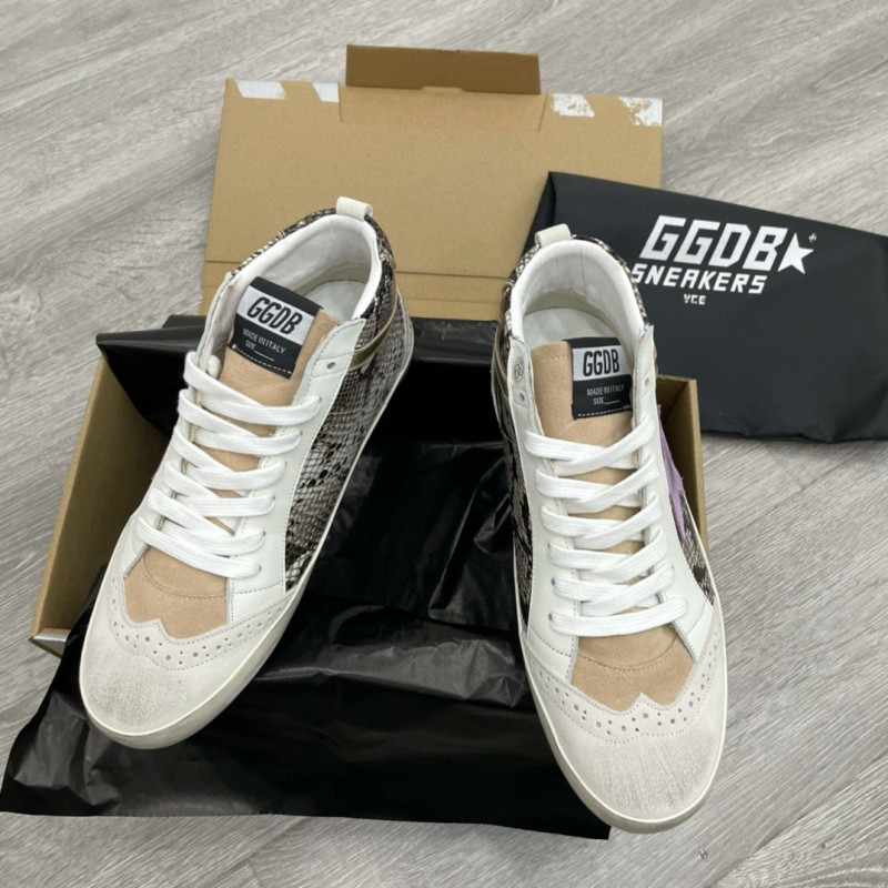 2024 Unisex GGDB White Purple Snake Leather High Top Sneakers MJ00300