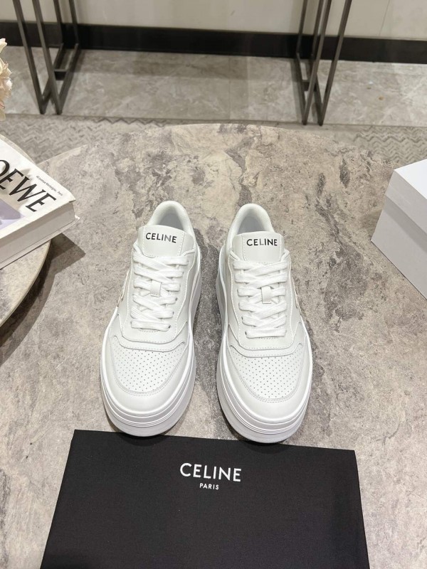 2025 Women Celine White Leather Platform Sneakers