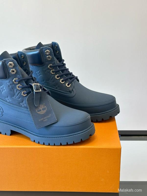 2024 Men Louis Vuitton Blue Leather Ankle Boots MJ00390