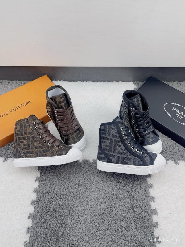 2024 Kids Fendi Brown Black Canvas High Top Sneakers