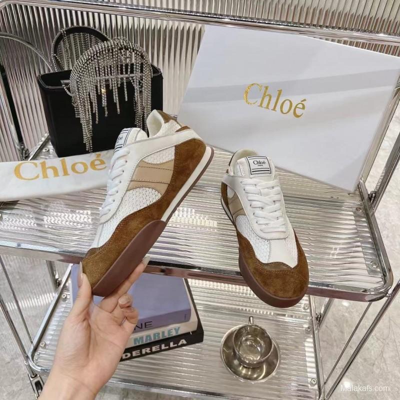 2025 Women Chloé White Brown Suede Leather Sneakers LY00280