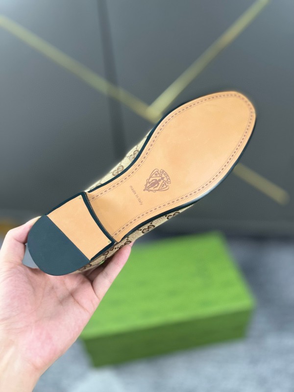 2024 Men Gucci Beige Brown Canvas Leather Loafer