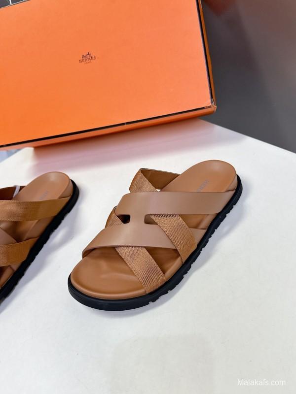 2025 Slippers Hermès Brown Leather Slippers