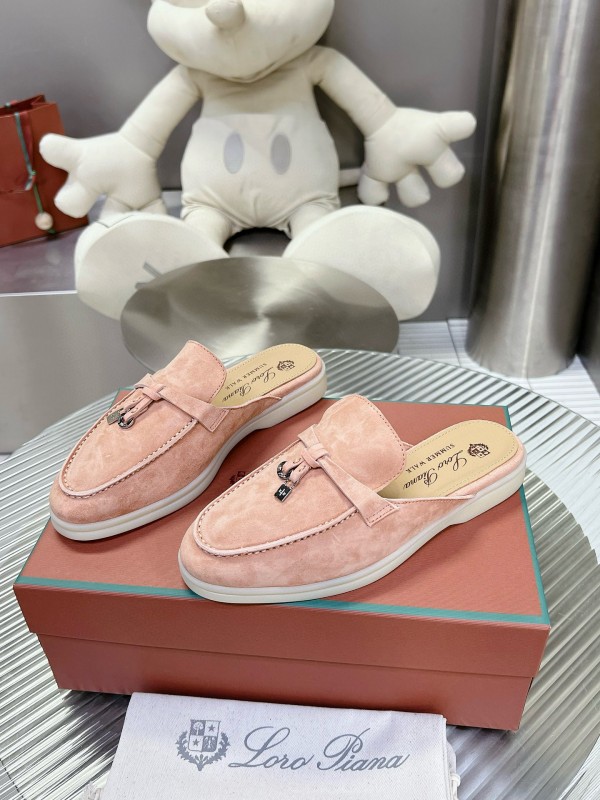 2024 Slippers Loro Pianall Pink Nubuck Leather Slip-On MJ00270