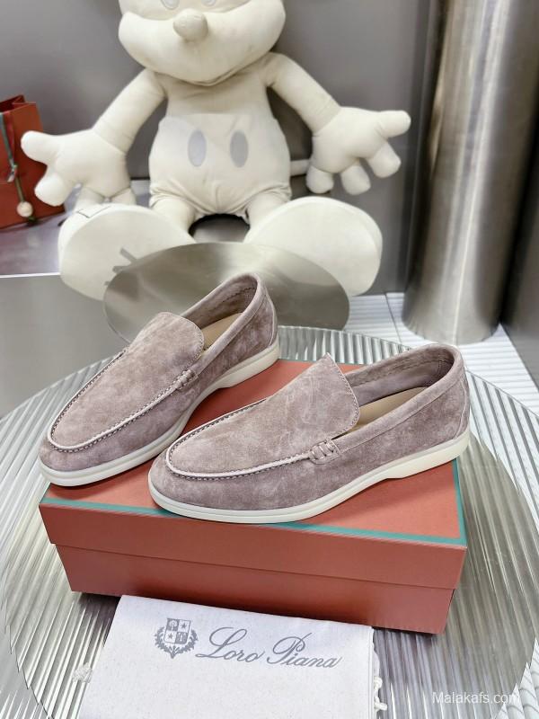 2025 Unisex Philipp Plein Taupe Calf Suede Loafers Soft Latex Sole LY00260