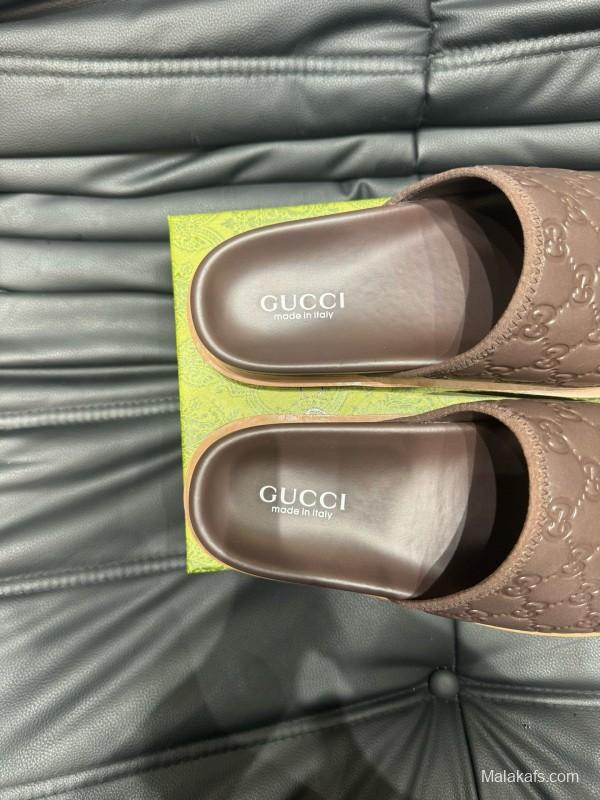 2024 Gucci brown leather Slippers MJ00200