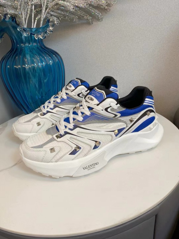 2024 Unisex Valentino Blue White Grey Mesh Leather Sneakers MJ00410