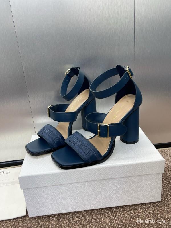 2025 Women Dior Blue Leather Suede High Heel Sandals
