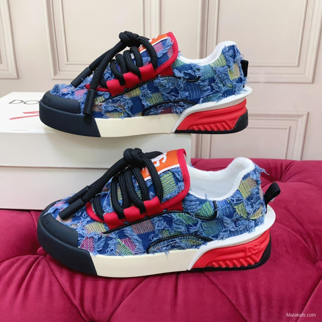 2025 Unisex Dolce & Gabbana Blue Red White Denim Textile Sneakers
