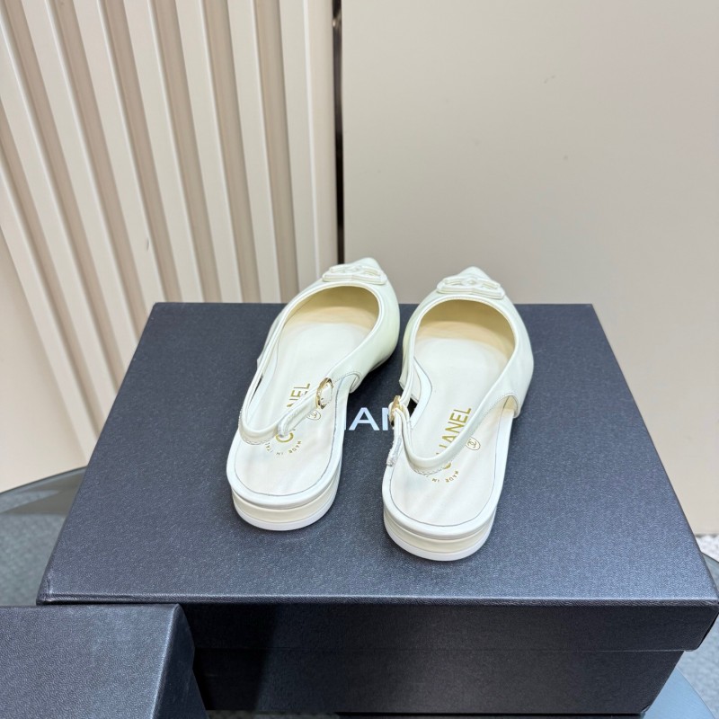 2025 Women Chanel White Leather Slingback Pumps