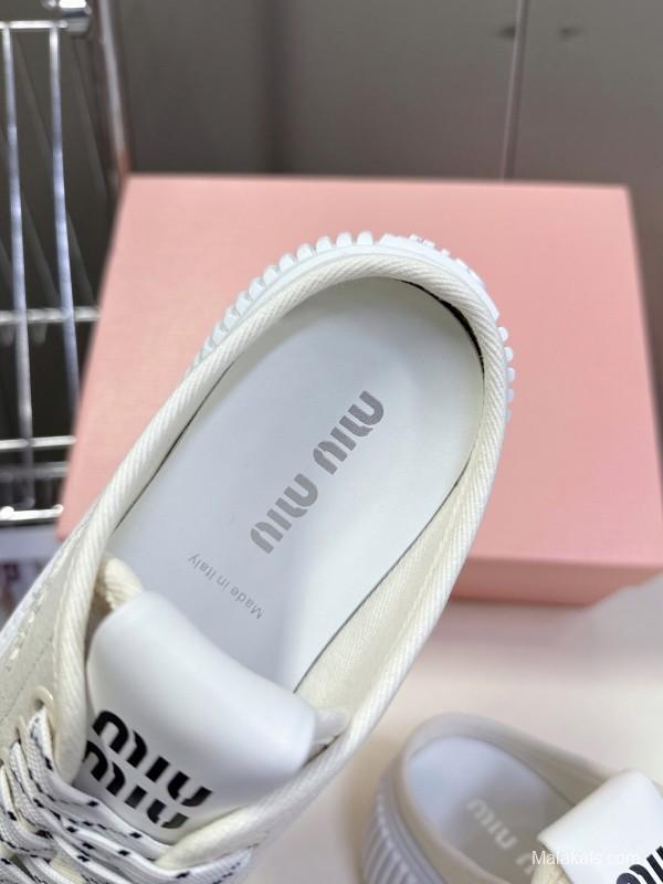 2025 Women Miu Miu White Canvas Sneakers