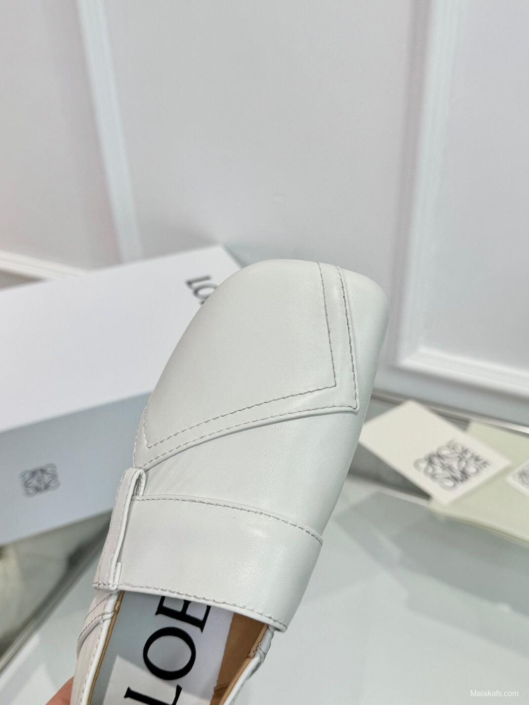 2025 Women Loewe White Leather Loafers LY00291