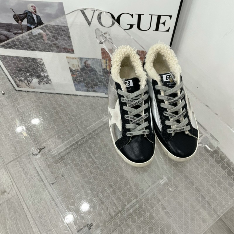 2025 Women GGDB Silver Black Leather Shearling Sneaker