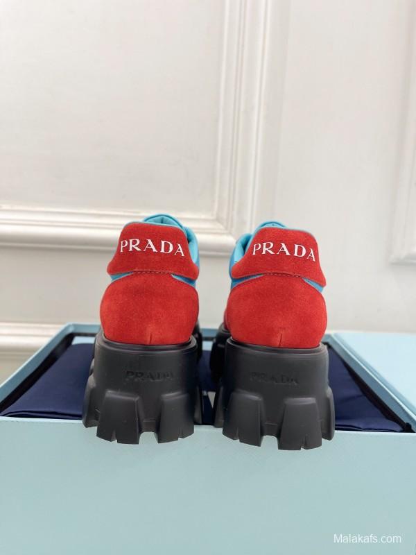2025 Unisex Prada Blue Red Suede Silk Casual Sneakers KFY00310(F)/KFY00330(M)