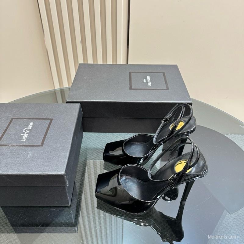 2025 Women Yves Saint Laurent Black Patent Leather Slingback Pumps MJ00280