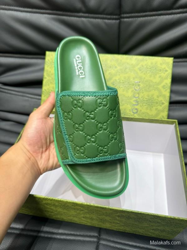 2024 Slippers Gucci Green Leather Slippers MJ00200