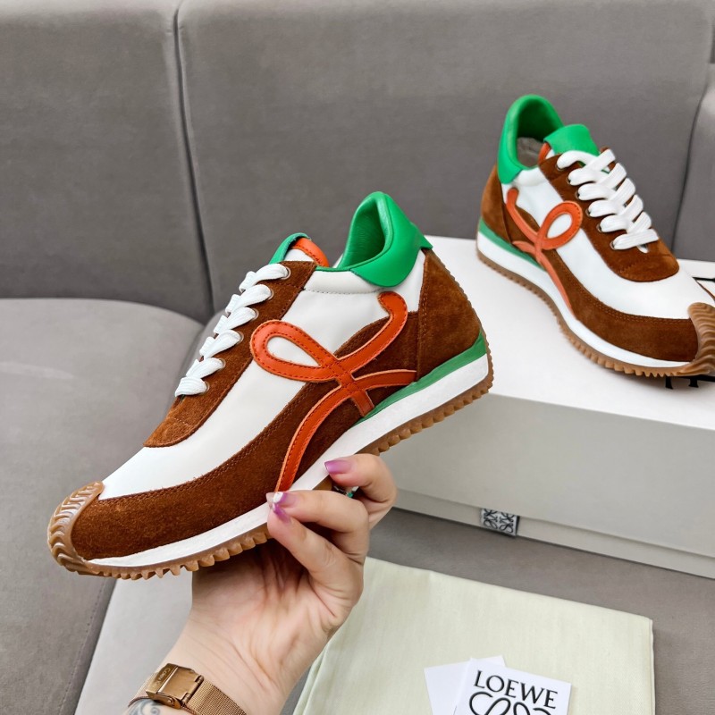 2025 Unisex Loewe Brown White Orange Green Leather Suede Sneakers LY00270