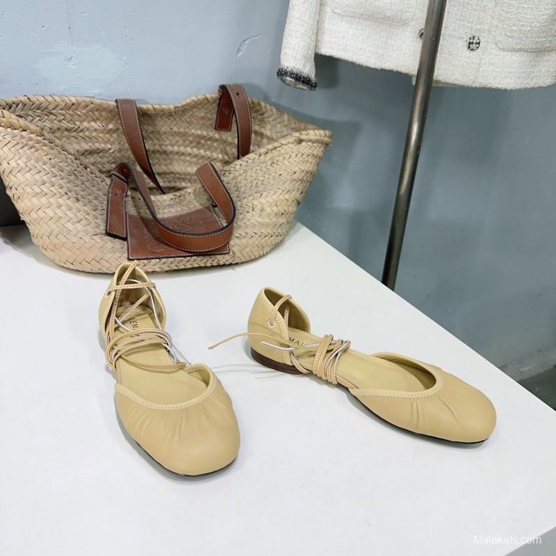 2025 Women LEMAIRE Light Yellow Lambskin Mary Jane Lace-up KFY00300