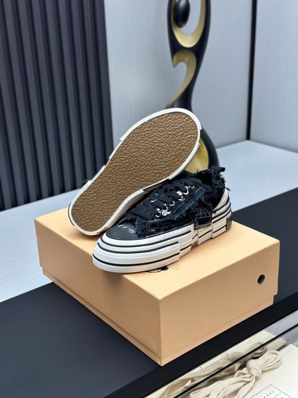 2025 Unisex XVESSEL Black Canvas Plimsolls Distressed Artistic AS00260