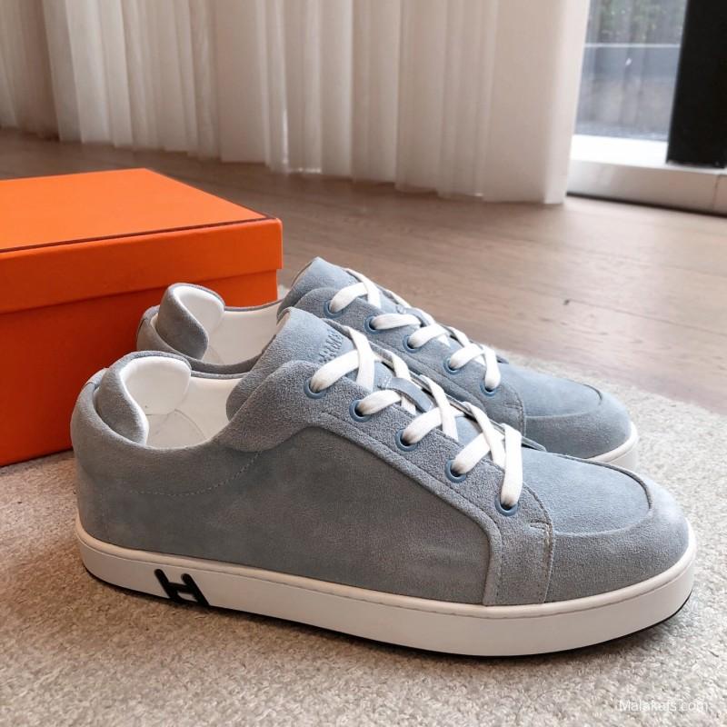 2025 Unisex Hermès Blue Grey Suede Leather Sneakers AS00380