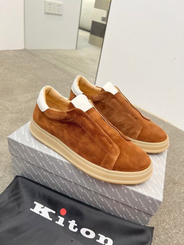 2025 Men Kiton Apricot Calf Suede Slip-On Casual Shoes AS00320