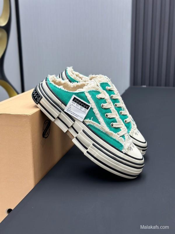 2025 Unisex XVESSEL Green White Canvas Plimsolls Vulcanized AS00240