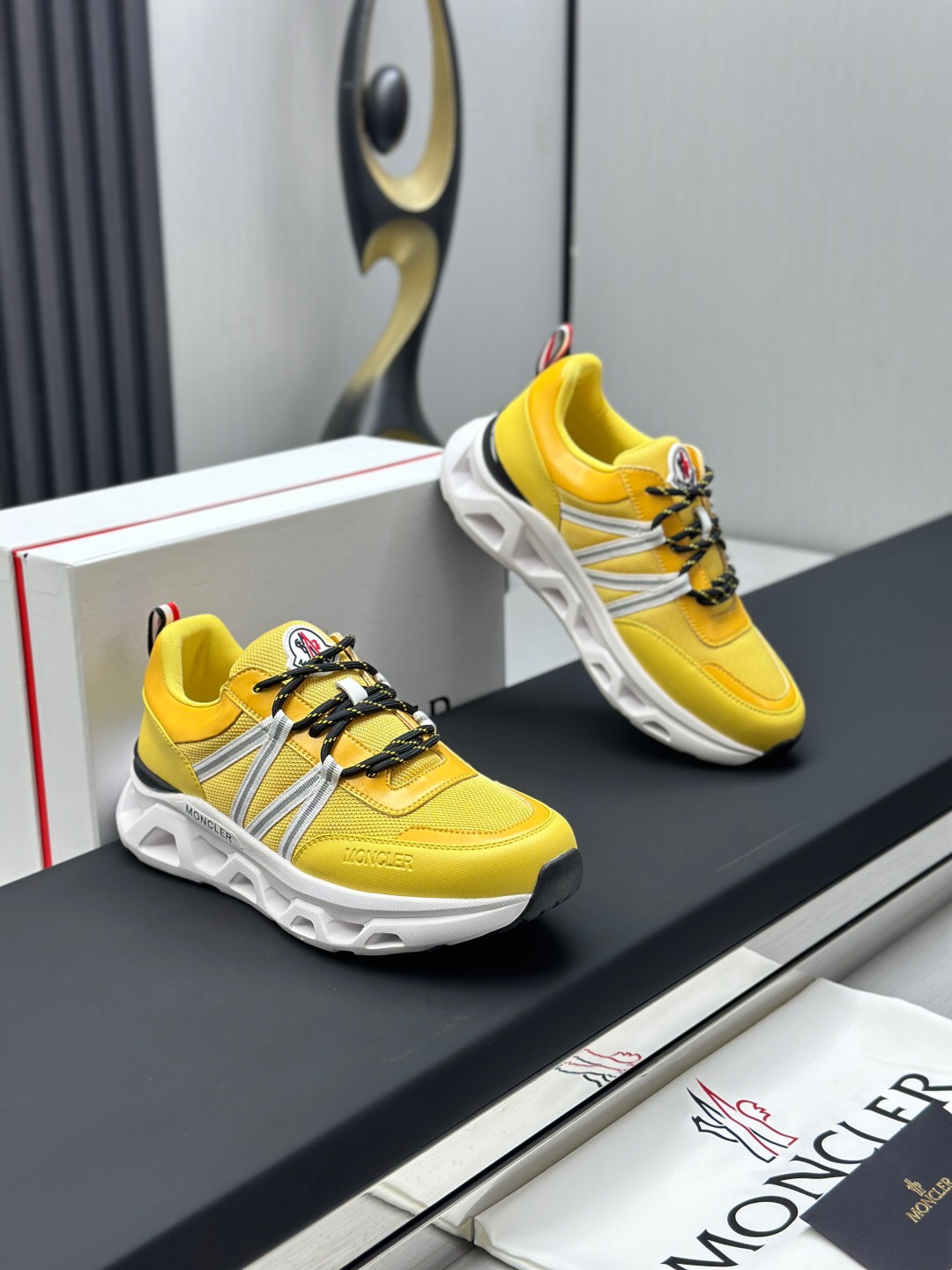 2025 Unisex Moncler Yellow Nylon Mesh Outdoor Sneakers KFY00390