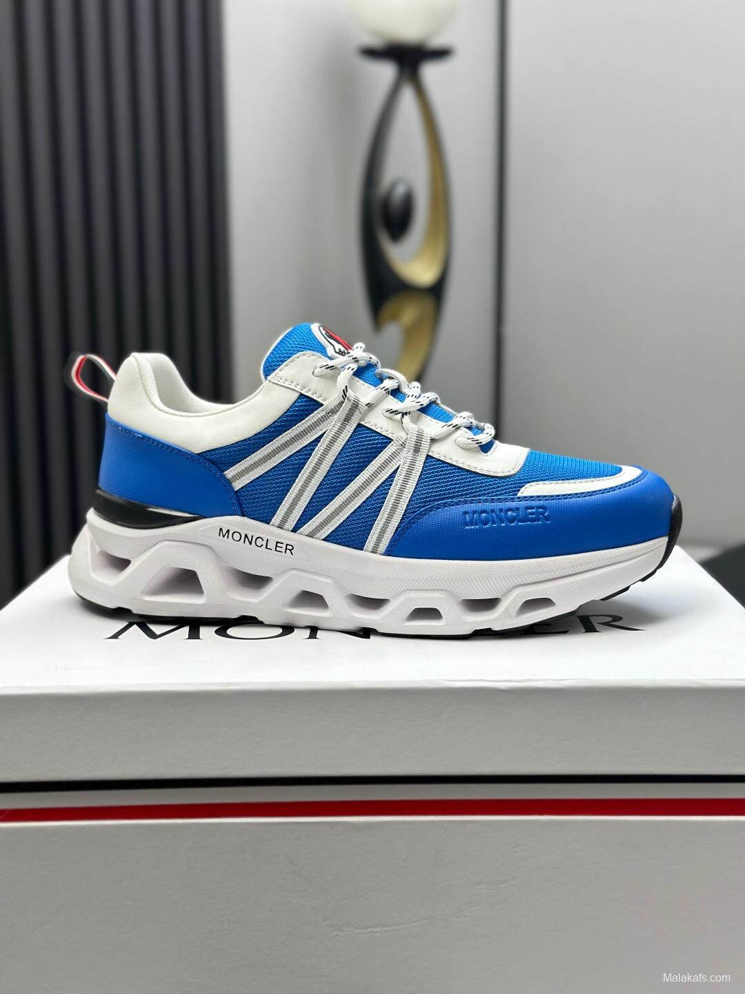 2025 Unisex Moncler Blue White Nylon Mesh Trailgrip GTX Outdoor Sneakers AS00390