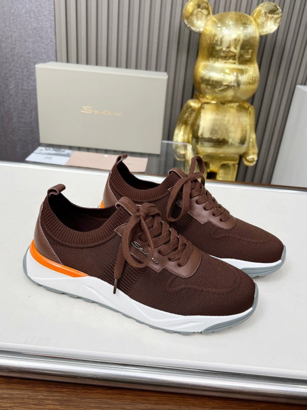 2025 Unisex Santoni Brown Orange Wool Blend Sneakers AS00320