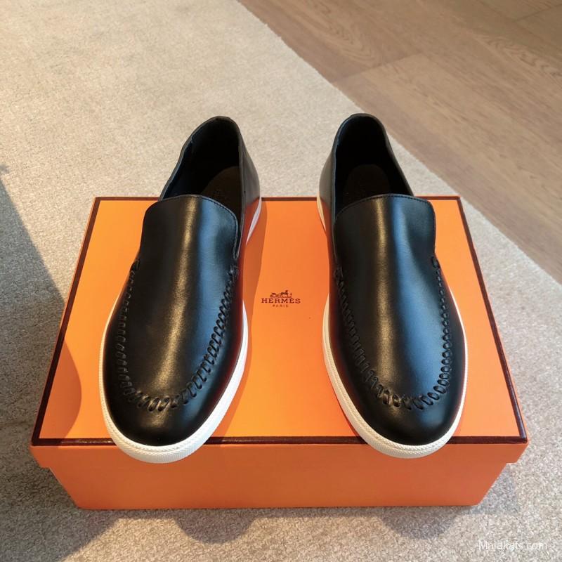 2025 Men Hermès Black Leather Loafers AS00380