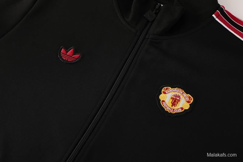 25/26 Manchester United Black Full Hoodie Zipper Jacket +Long Pants