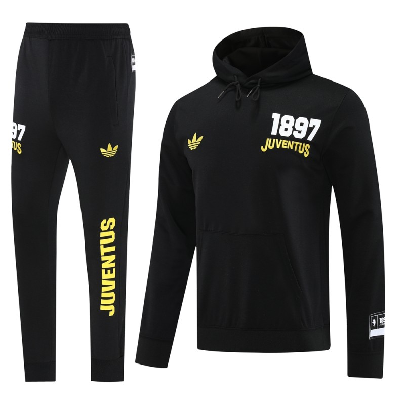 25/26 Juventus Black Hoodie Full Zipper Jacket + Long Pants