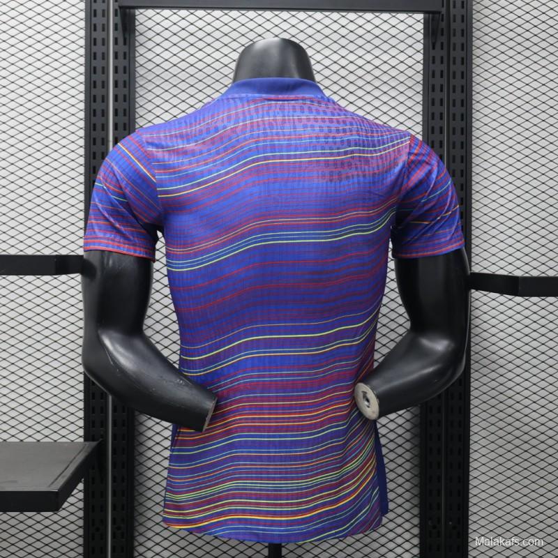Player Version 25/26 FC Barcelona Blue with Colorful Wave Stripes Jersey