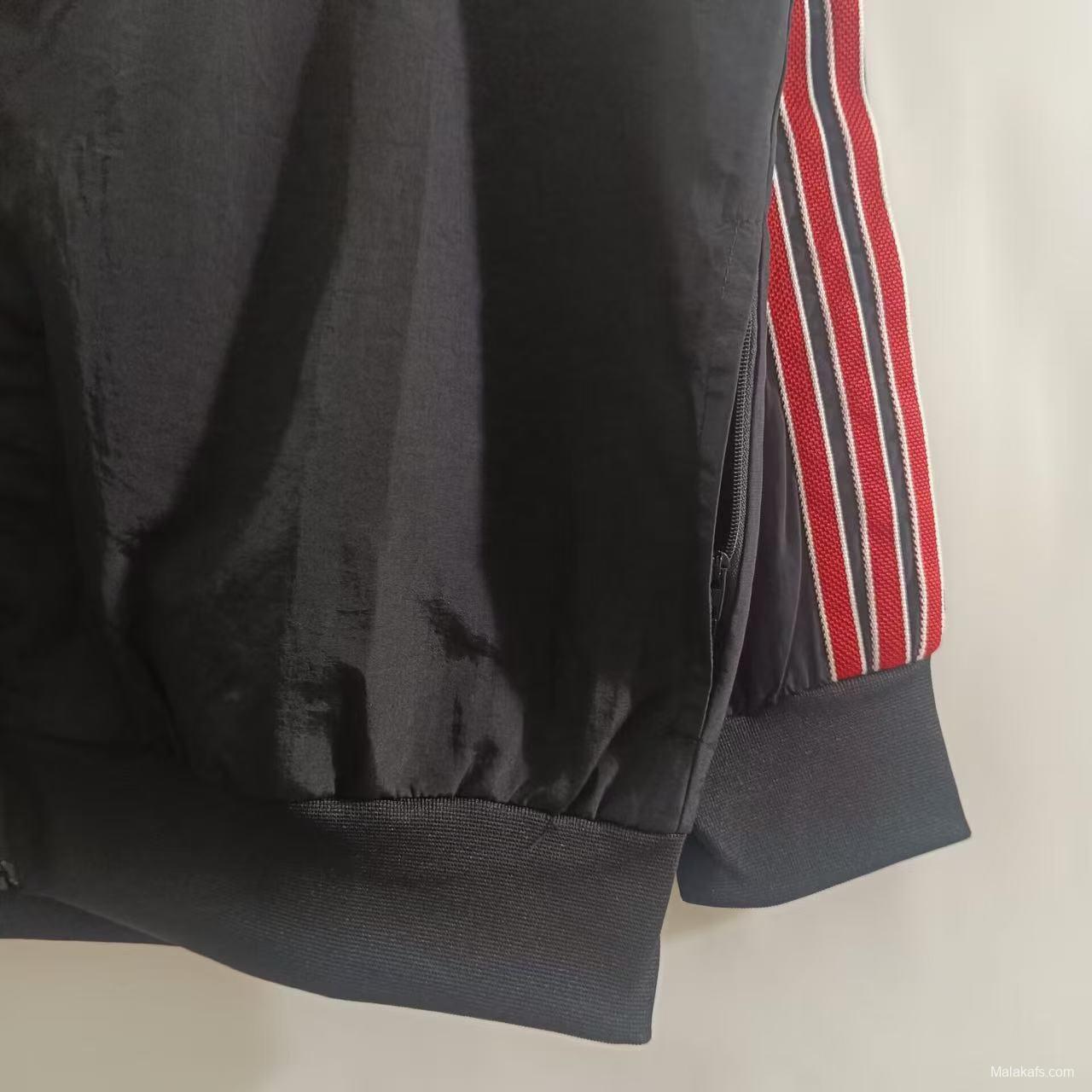 25/26 Manchester United Black with Red Zigzag Pattern Windbreaker