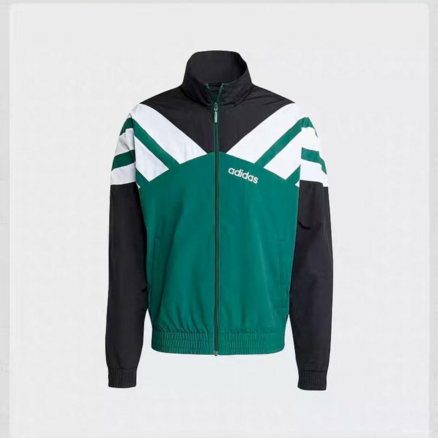 2025 Adidas Green/White/Black Full Zipper Windbreaker